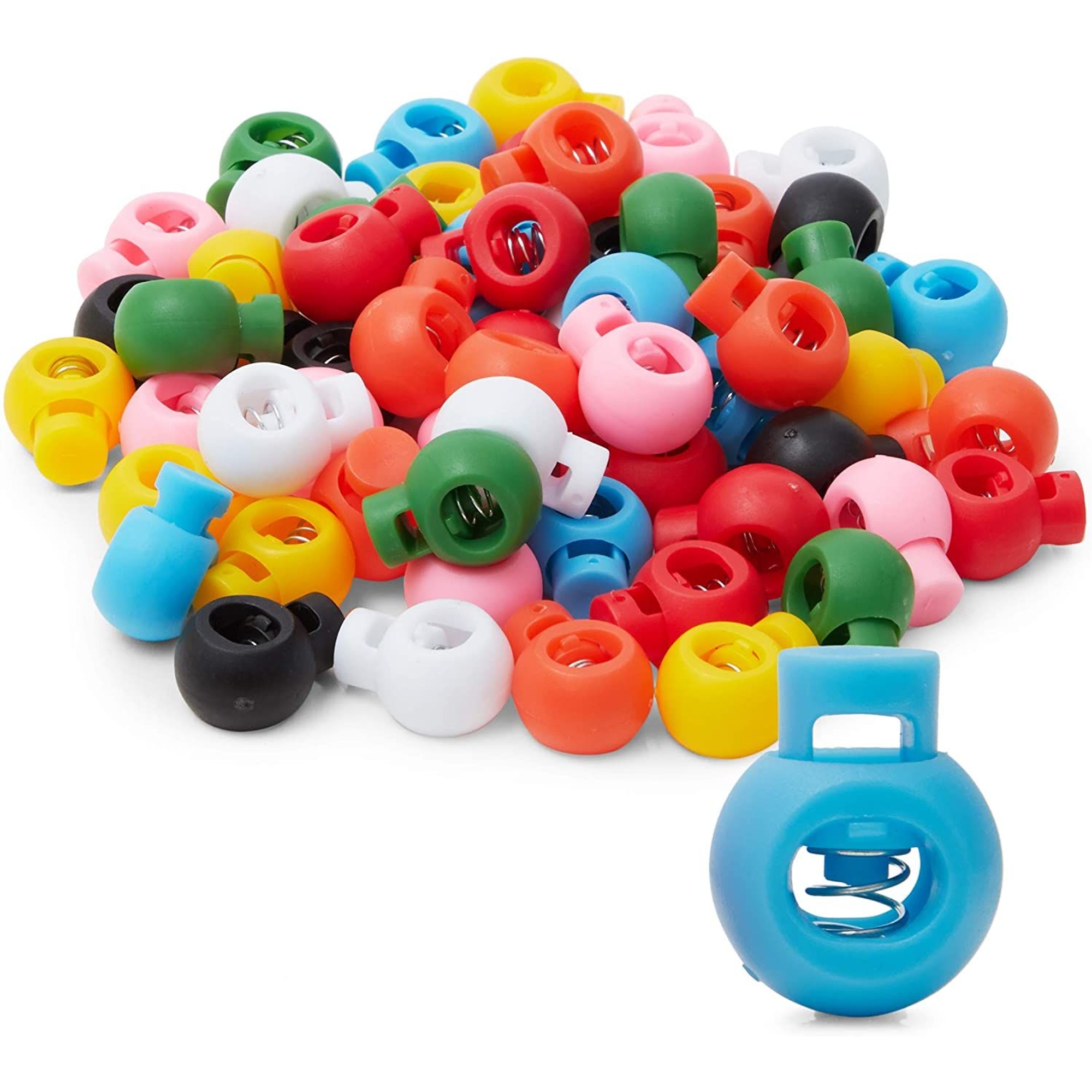 Round Toggle Stoppers, Plastic Cord Locks in 8 Colors (60 Pieces)
